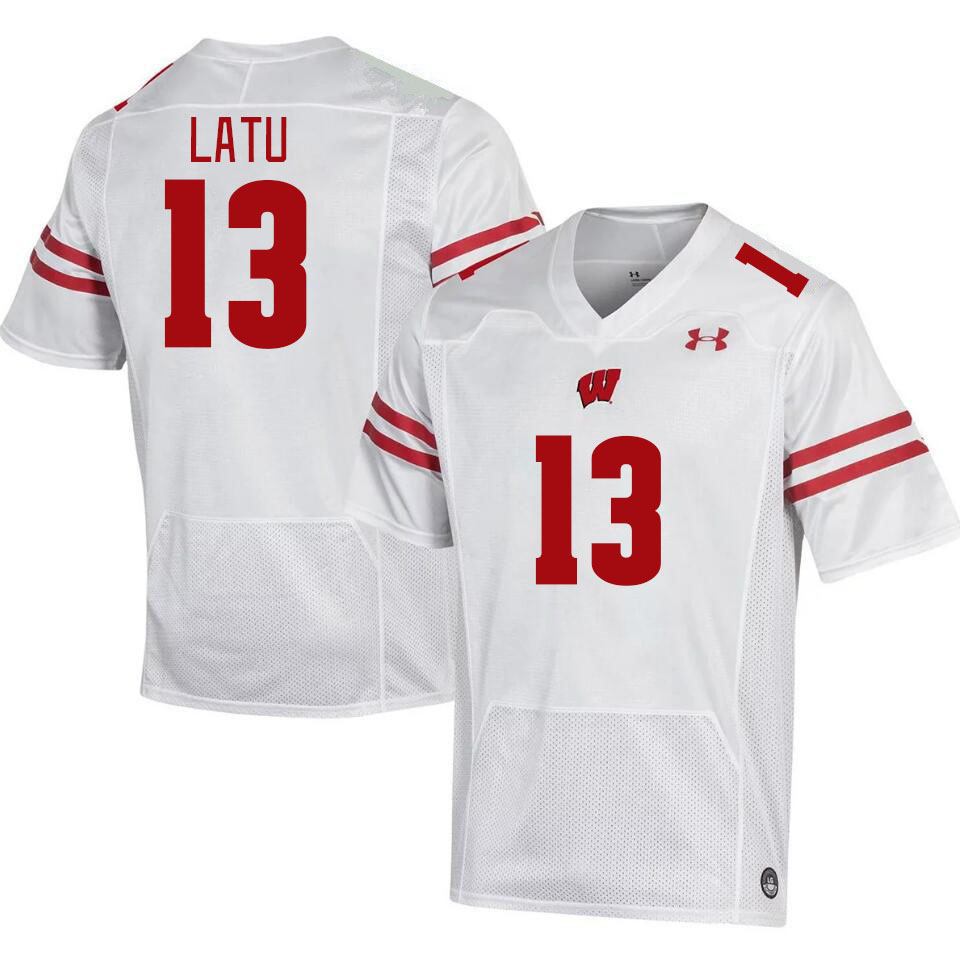 Men #13 Kamo'i Latu Winsconsin Badgers College Football Jerseys Stitched Sale-White
